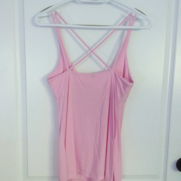 Moda International pink tank top with shelf bra and lace detail size medium - Picture 2 of 4